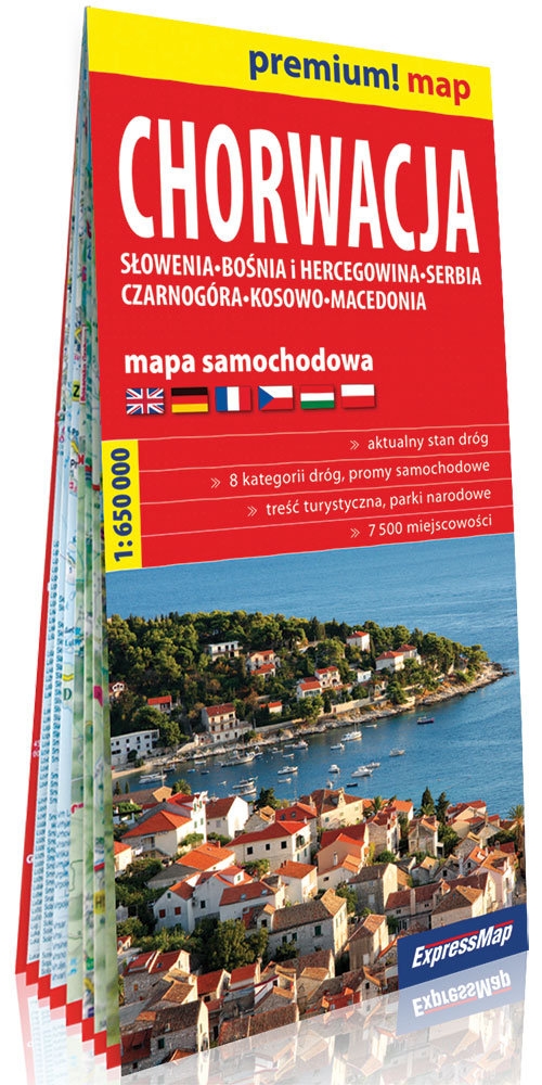 Chorwacja Słowenia, Bośnia i Hercegowina, Serbia, Czarnogóra, Kosowo, Macedonia samochodowa mapa 1:650 000