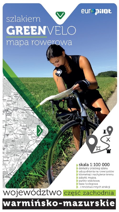 Green Velo mapa rowerowa. Woj.warmińsko-mazurskie.część zachodnia