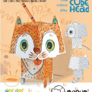 Kot. Cube head. Złóż i pokoloruj