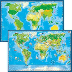 MAPA ŚWIATA MŁODEGO ODKRYWCY DWUSTRONNA PODKŁADKA NA BIURKO + PISAK