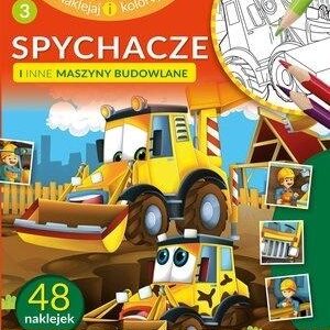 Naklejaj i koloruj. Spychacze i inne maszyny bud.