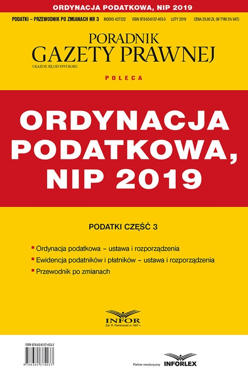 Ordynacja podatkowa , NIP 2019. Podatki-Przewodnik po zmianach 3/2019