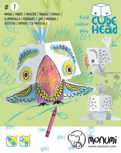 Papuga. Cube head. Złóż i pokoloruj