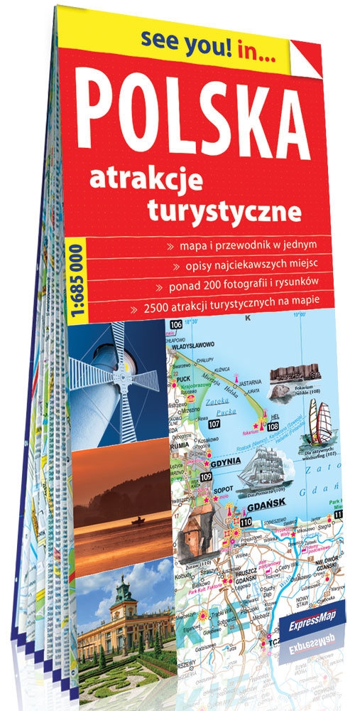Polska Atrakcje turystyczne papierowa mapa samochodowa 1:685 000