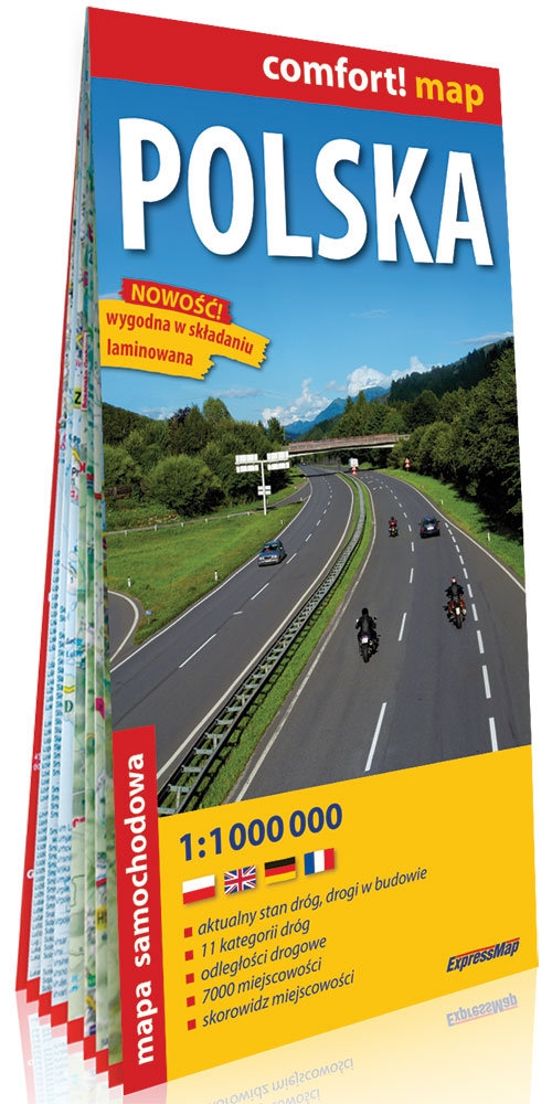 Polska laminowana mapa samochodowa 1:1 000 000