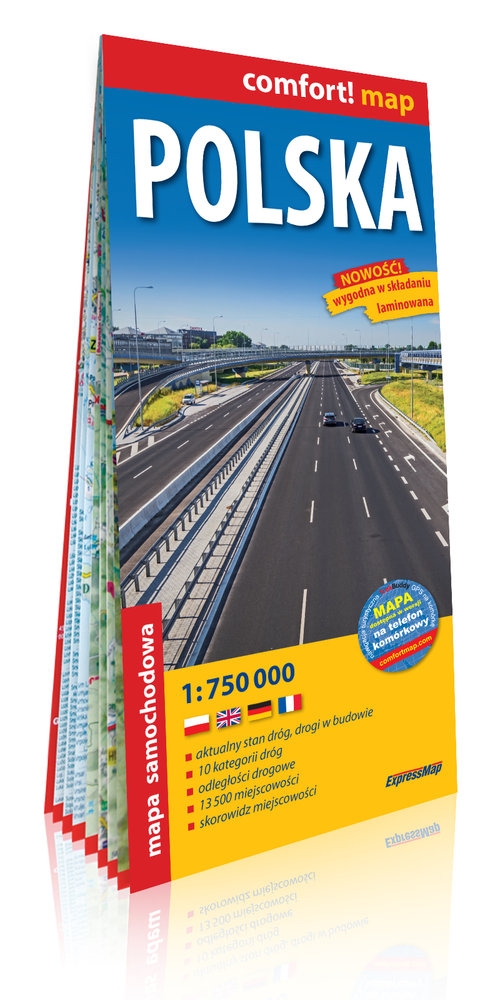 Polska laminowana mapa samochodowa 1:750 000. wydanie 2019